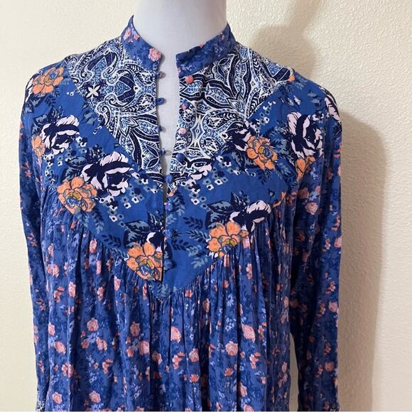 Free People FP Wildflower Fields blue floral tunic top XS - Picture 3 of 9